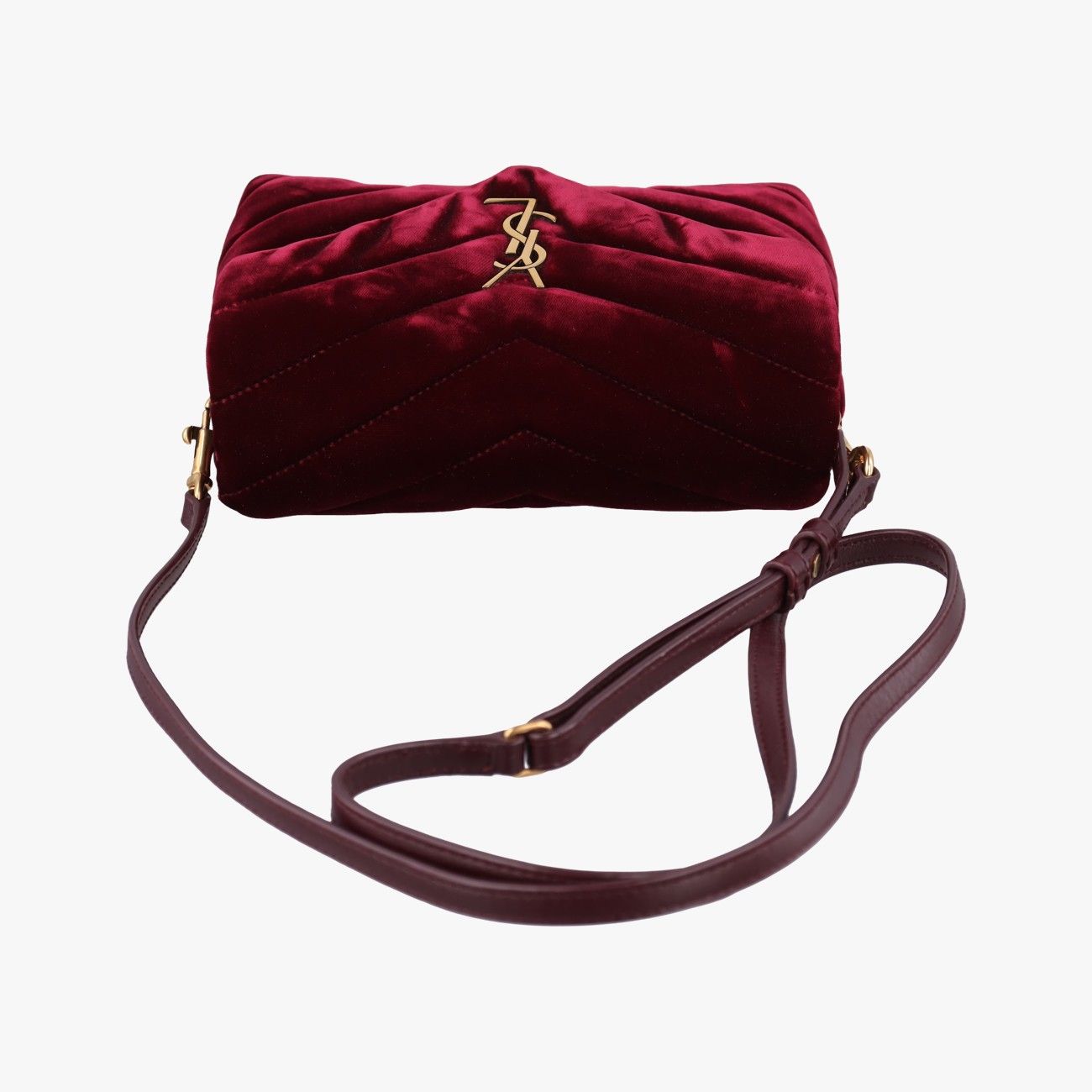 Saint Laurent Monogram Loulou Toy Wine Red Velour Shoulder Bag — view 8