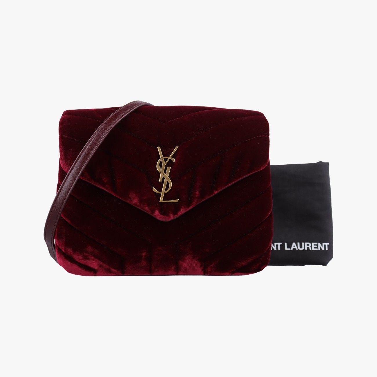 Saint Laurent Monogram Loulou Toy Wine Red Velour Shoulder Bag