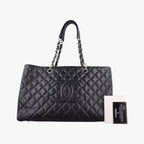 Chanel Quilted CC Logo Grand Shopping Tote Bag GST Black Caviar Leather