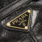 Prada 2-Way Bag Bonnie Mini Handbag Leather Black Gold Triangle Logo — view 5