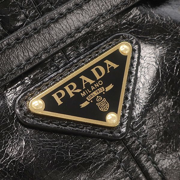 Prada 2-Way Bag Bonnie Mini Handbag Leather Black Gold Triangle Logo — view 5