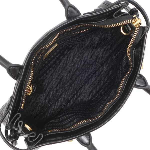 Prada 2-Way Bag Bonnie Mini Handbag Leather Black Gold Triangle Logo — view 6