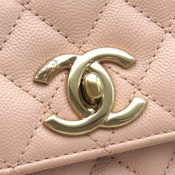 Chanel 2-Way Bag Coco Handle 29 Caviar Leather Pink Gold Top — view 8