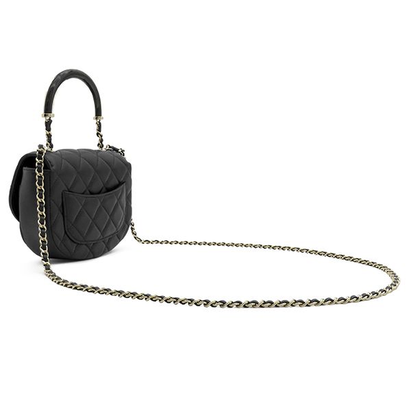 Chanel 2-Way Bag CC Logo Half Moon Lambskin Black Gold Top Handle — view 2