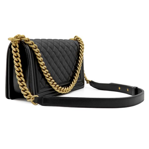 Chanel Shoulder Bag Boy 25 Lambskin Black Gold Chain — view 2