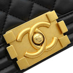 Chanel Shoulder Bag Boy 25 Lambskin Black Gold Chain — view 7