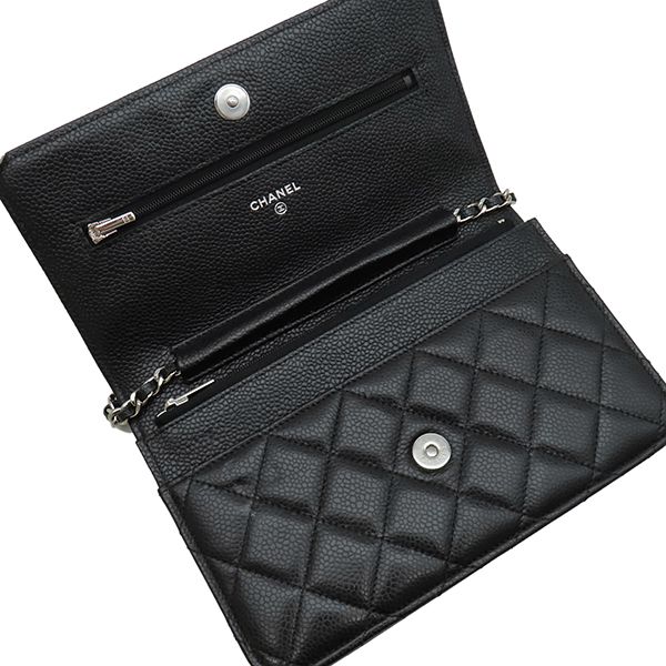Chanel Chain Wallet Quilted Timeless Classic Caviar Leather Black Silver CC — view 6