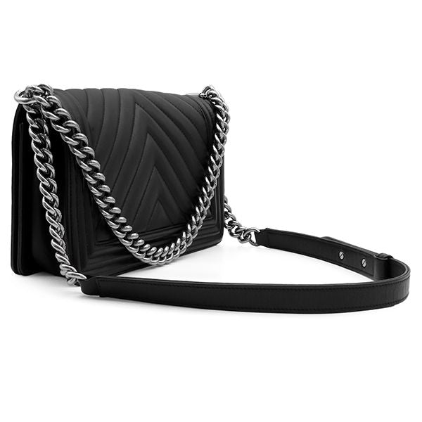 Chanel Shoulder Bag Boy 25 Lambskin Black Silver Chain — view 2