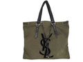 Saint Laurent Tote Bag Rive Gauche Khaki Brown Canvas Leather