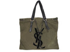 Saint Laurent Tote Bag Rive Gauche Khaki Brown Canvas Leather