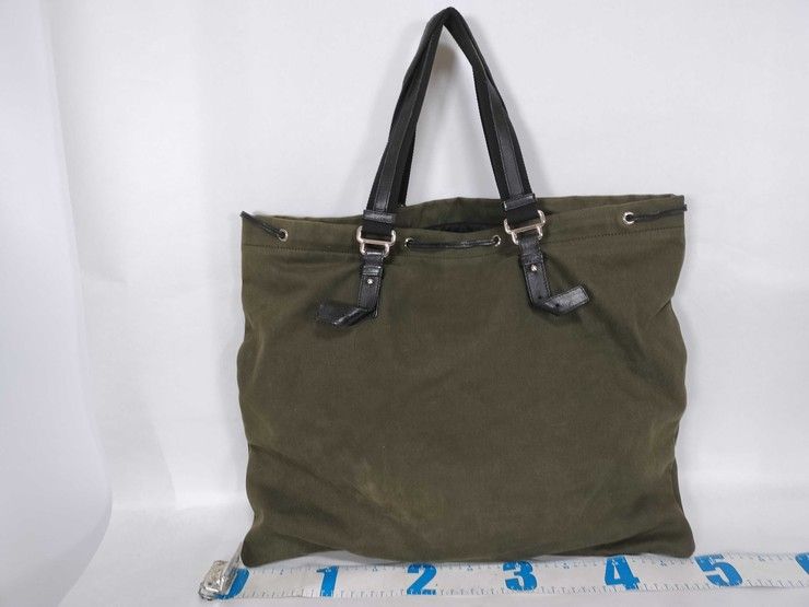 Saint Laurent Tote Bag Rive Gauche Khaki Brown Canvas Leather — view 2