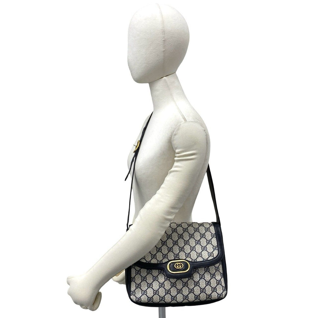 Gucci Vintage GG Logo Pattern Leather Shoulder Bag Pochette Navy — view 2