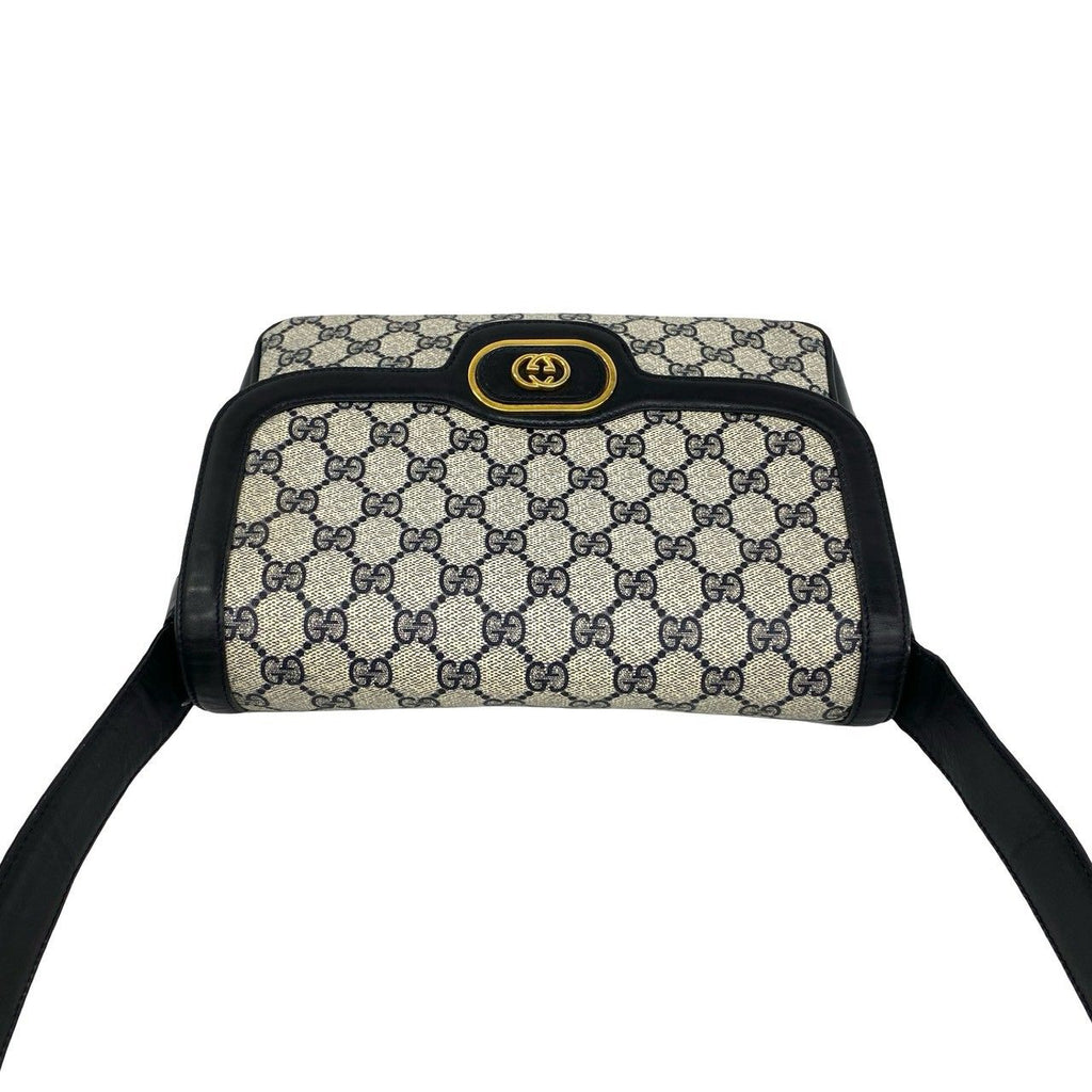 Gucci Vintage GG Logo Pattern Leather Shoulder Bag Pochette Navy — view 4