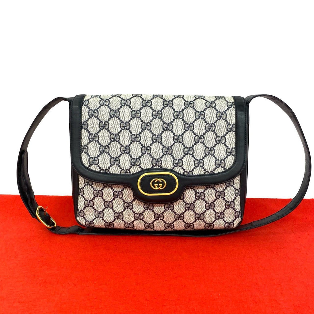 Gucci Vintage GG Logo Pattern Leather Shoulder Bag Pochette Navy