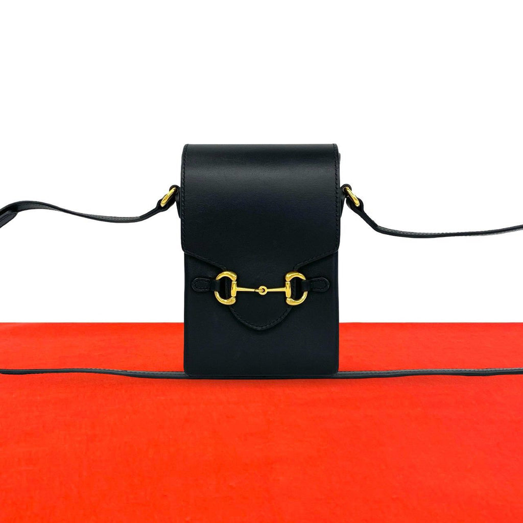 Gucci Horsebit Leather Mini Shoulder Bag Pochette Cross Black