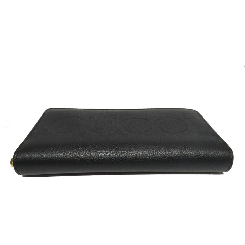 Gucci Logo Zip Around Wallet Black Gold Leather — view 5