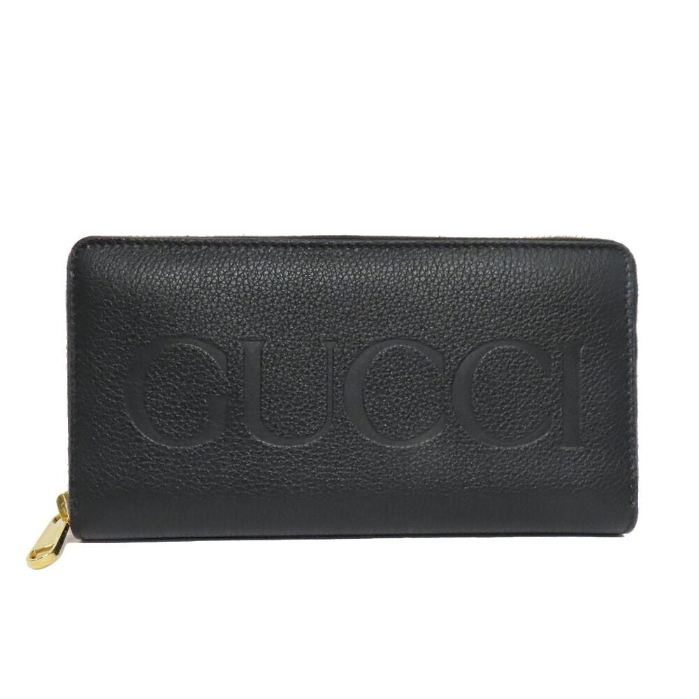 Gucci Logo Zip Around Wallet Black Gold Leather
