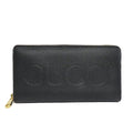 Gucci Logo Zip Around Wallet Black Gold Leather
