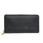 Gucci Logo Zip Around Wallet Black Gold Leather