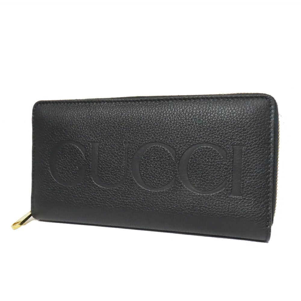 Gucci Logo Zip Around Wallet Black Gold Leather — view 2