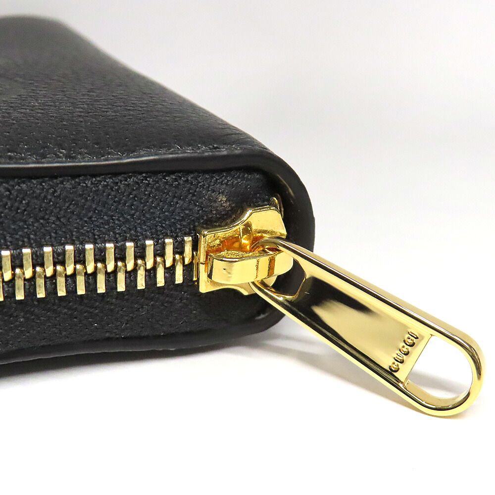 Gucci Logo Zip Around Wallet Black Gold Leather — view 7