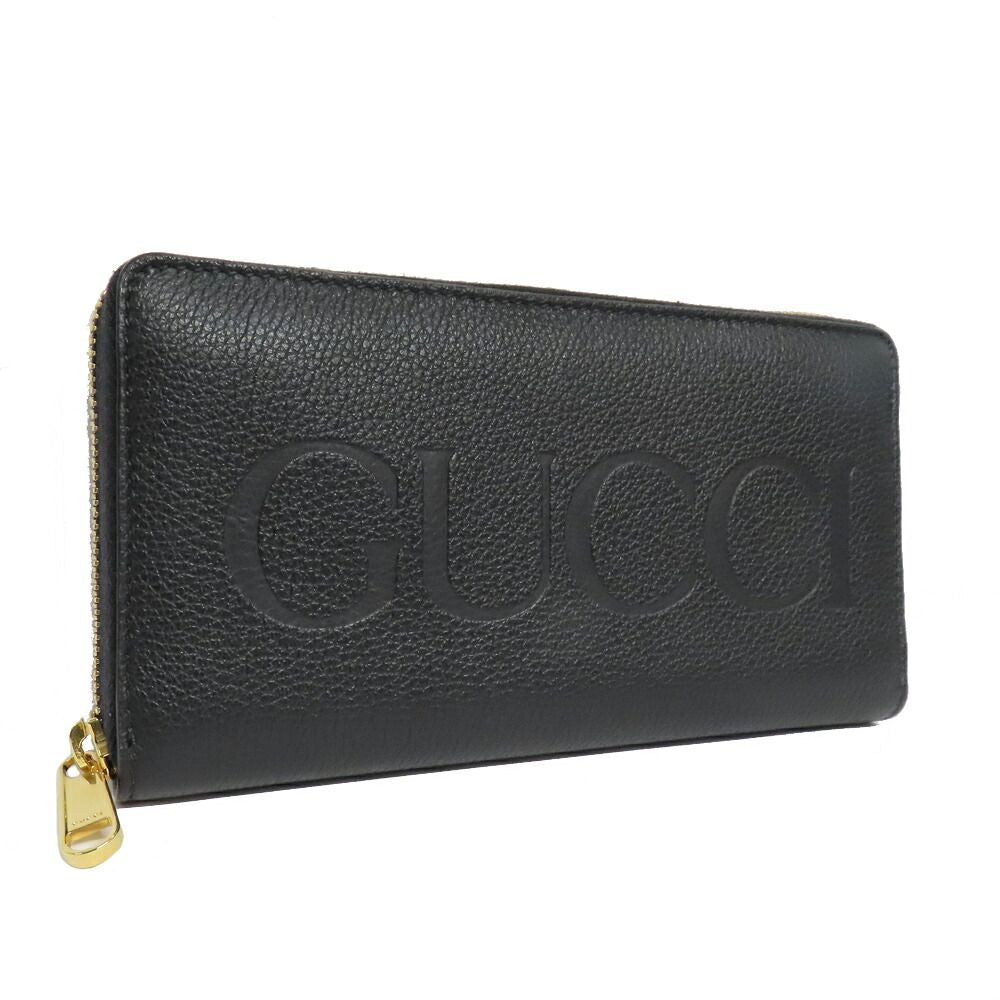 Gucci Logo Zip Around Wallet Black Gold Leather — view 3