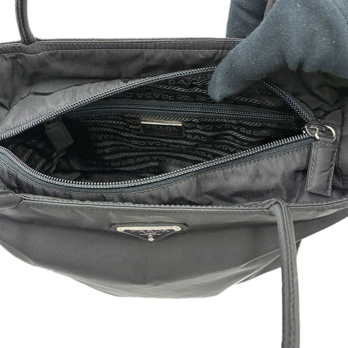Prada Handbag Black Tessuto Triangle Logo Tote — view 7