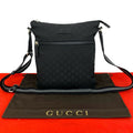 Gucci GG Logo Pattern Canvas Leather Shoulder Bag Crossbody Pochette Black