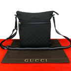 Gucci GG Logo Pattern Canvas Leather Shoulder Bag Crossbody Pochette Black