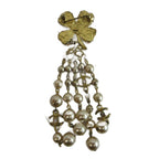 Chanel Brooch CC Logo Clover Faux Pearl Chain Fringe Gold Color — view 2