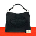 Prada Logo Nylon Leather Shoulder Bag Tote Black