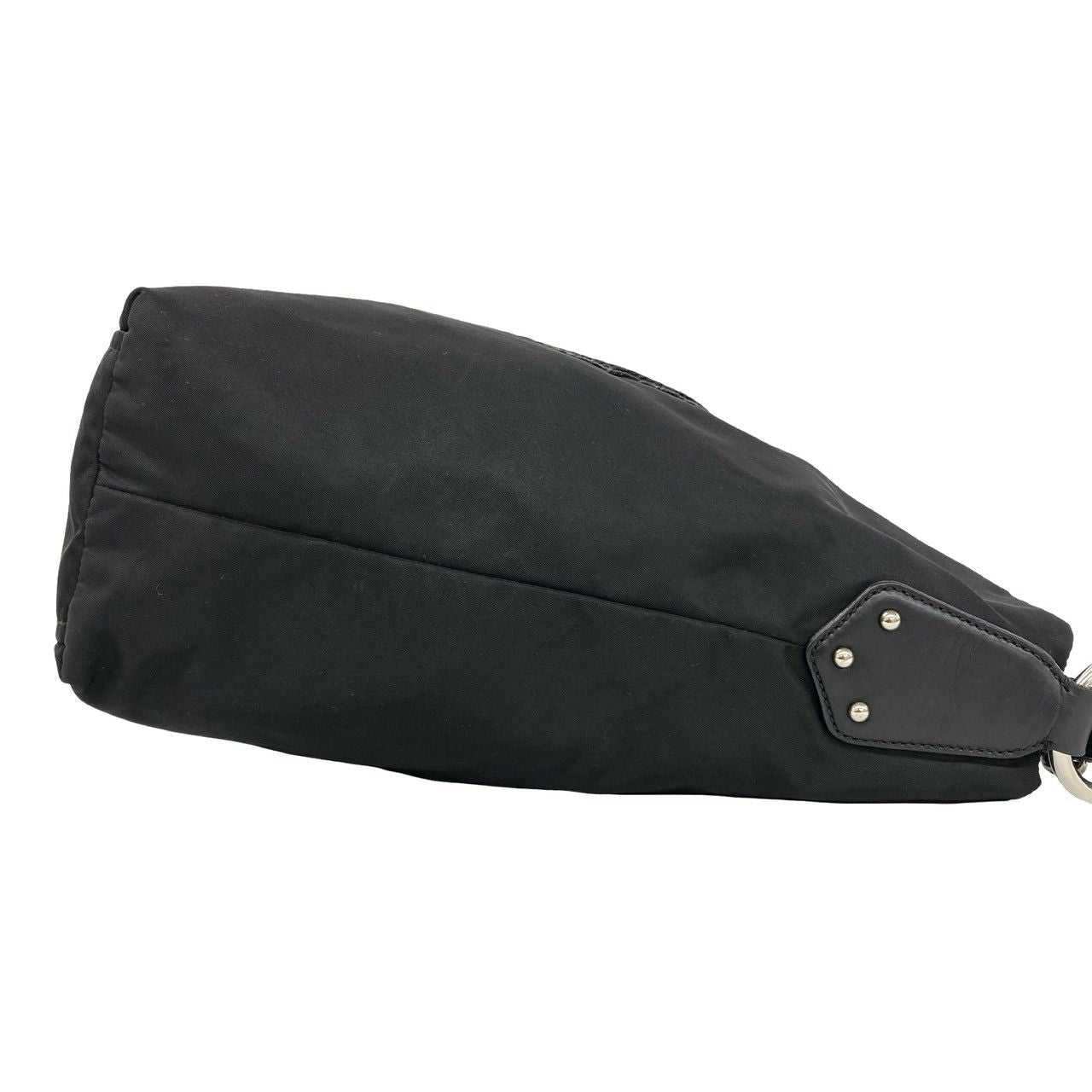 Prada Logo Nylon Leather Shoulder Bag Tote Black — view 6