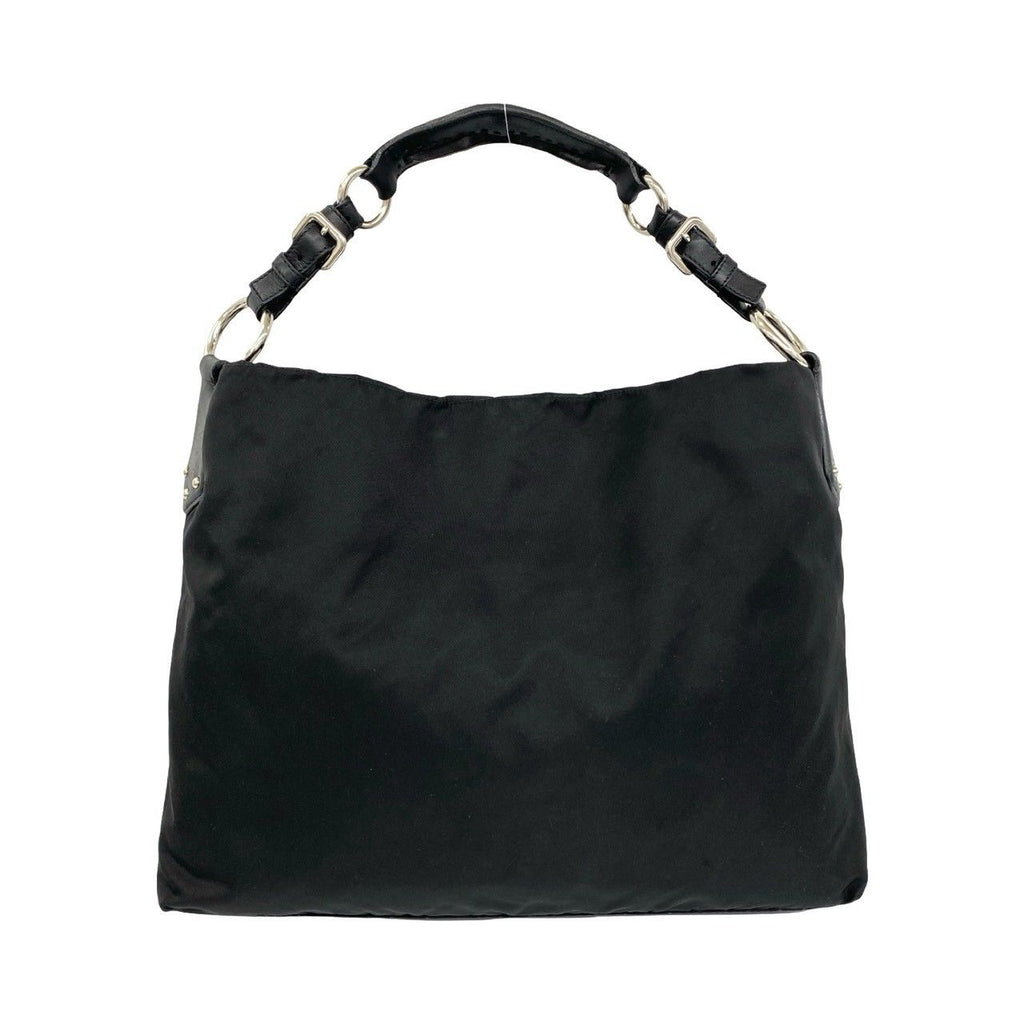 Prada Logo Nylon Leather Shoulder Bag Tote Black — view 3