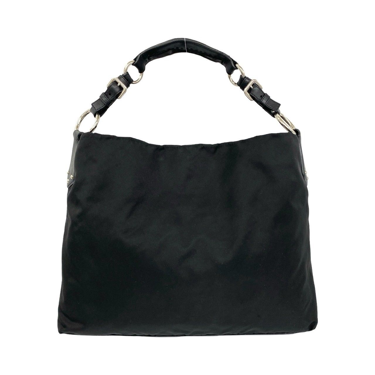 Prada Logo Nylon Leather Shoulder Bag Tote Black — view 3