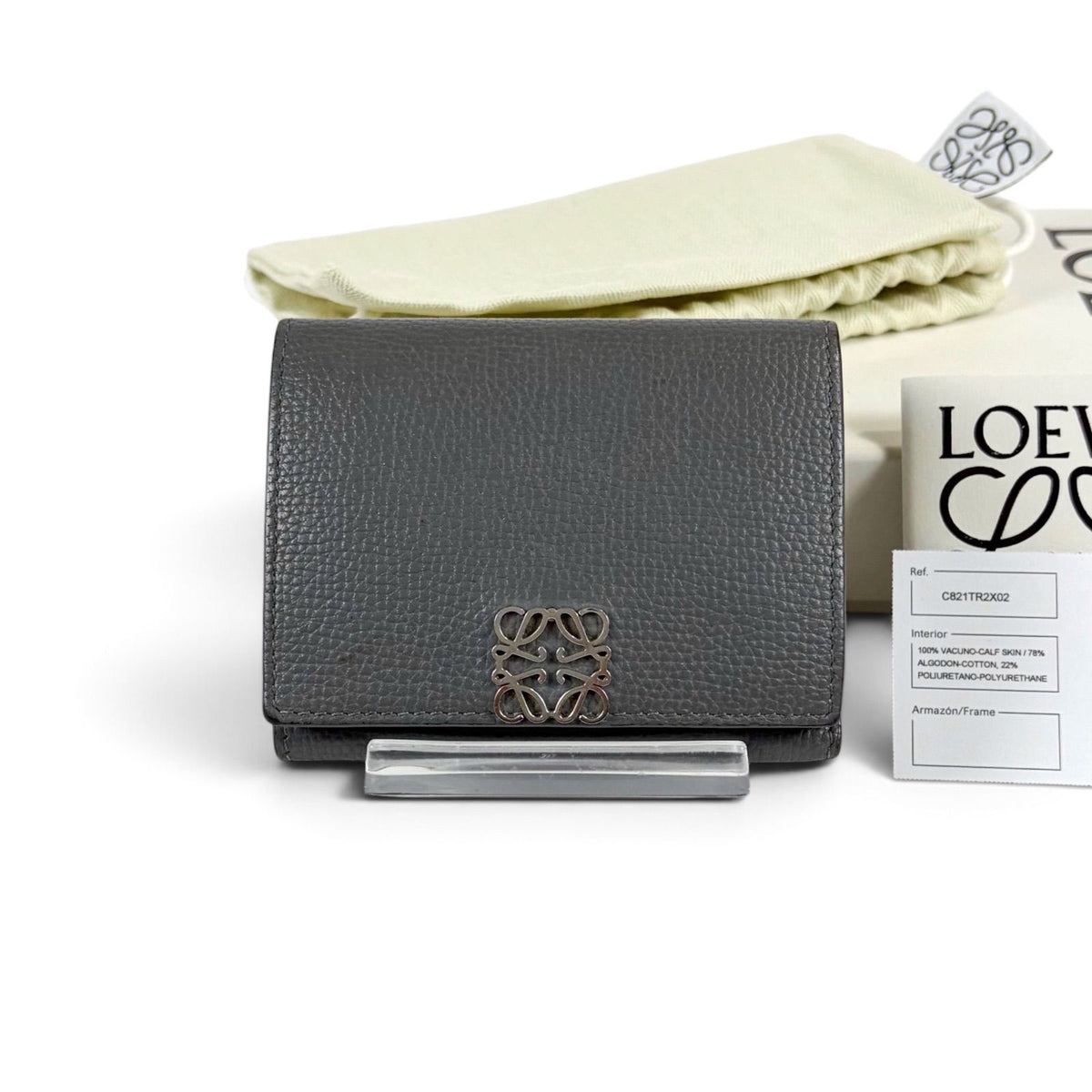 Loewe Anagram Wallet Trifold Vertical Compact Silver Gray