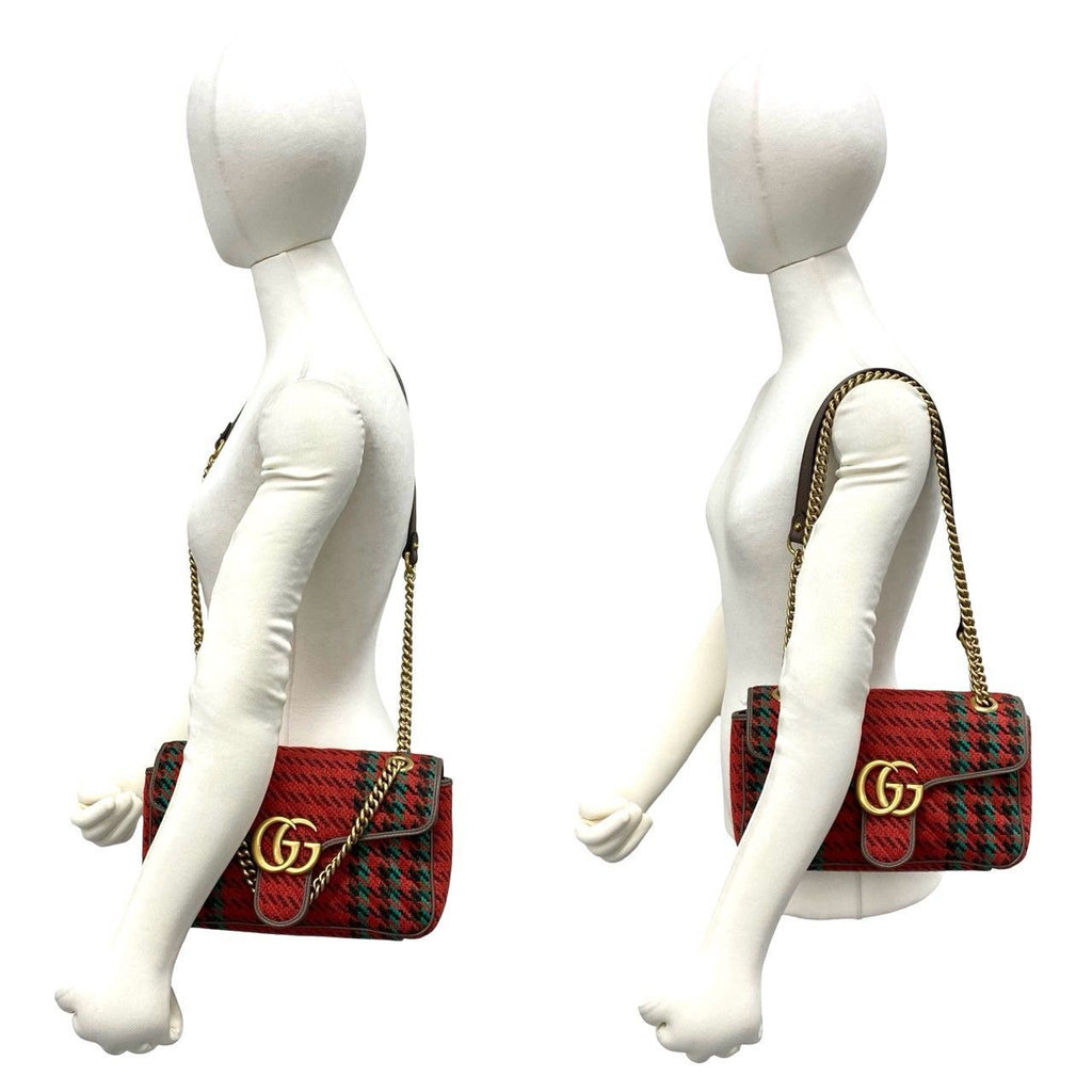 Gucci GG Marmont Logo Tweed Leather Shoulder Bag Semi — view 2