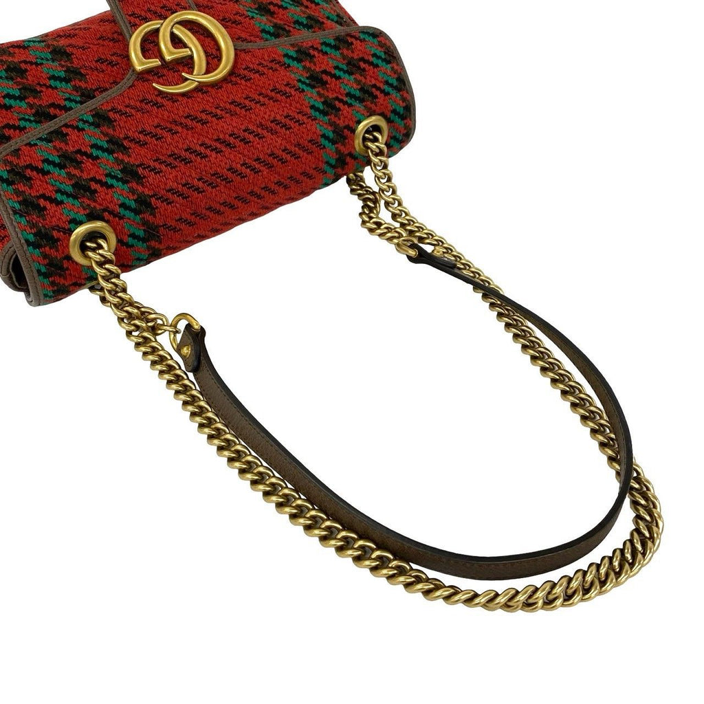 Gucci GG Marmont Logo Tweed Leather Shoulder Bag Semi — view 4