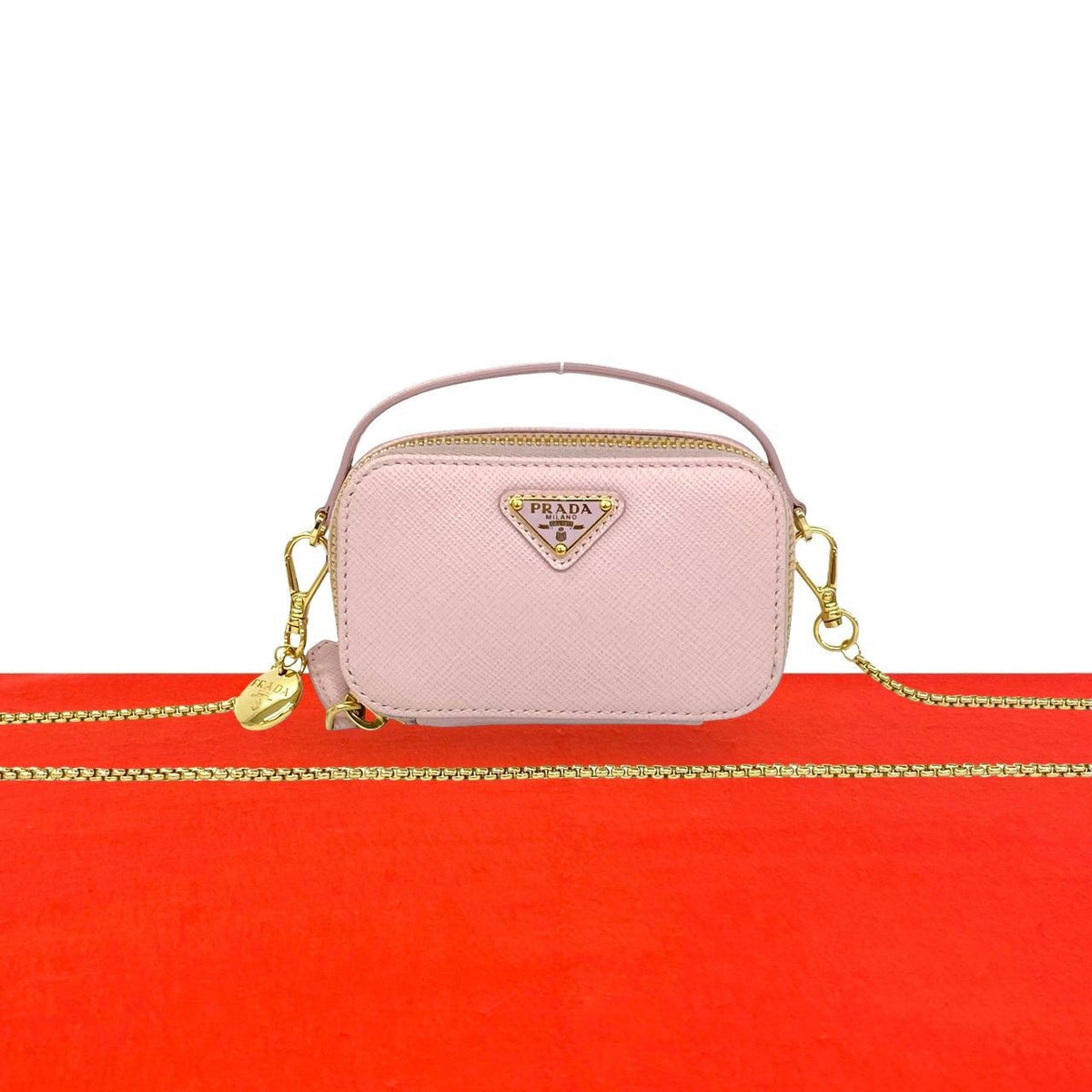 Prada Triangle Mini Pouch Logo Saffiano Leather Shoulder Bag Pochette Pink