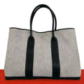 Hermes Garden Party GM Toile H Buffalo Leather Tote Bag Gray Black