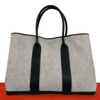 Hermes Garden Party GM Toile H Buffalo Leather Tote Bag Gray Black