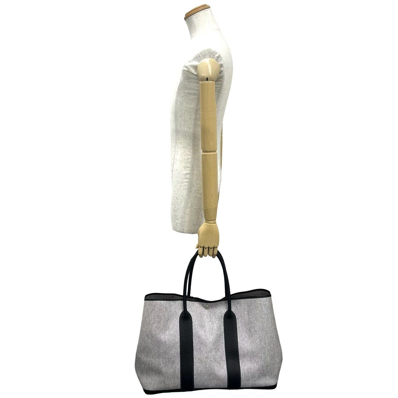 Hermes Garden Party GM Toile H Buffalo Leather Tote Bag Gray Black — view 2