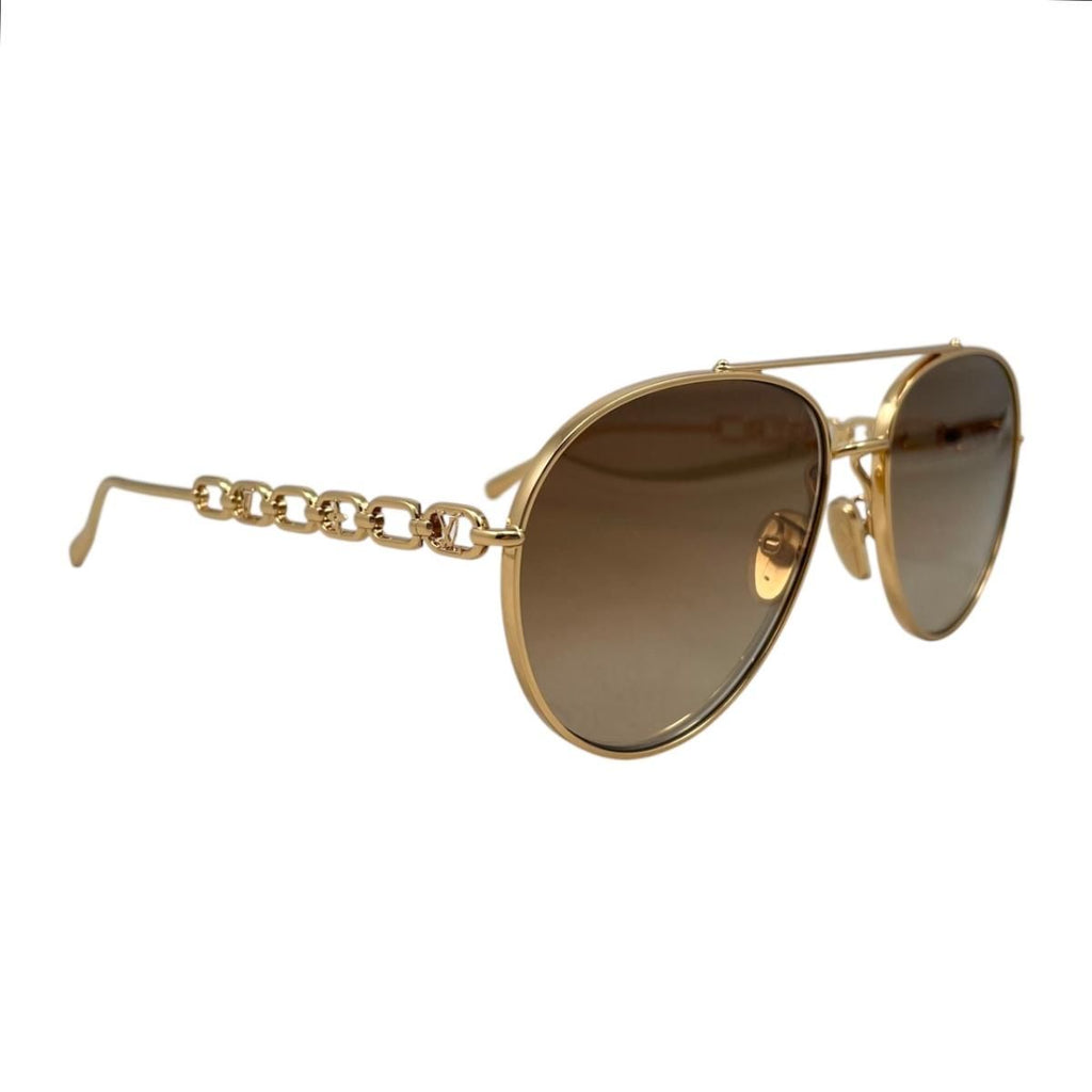 Louis Vuitton Sunglasses My LV Chain Pilot Monogram Flower LV Logo Gold Eyewear — view 2
