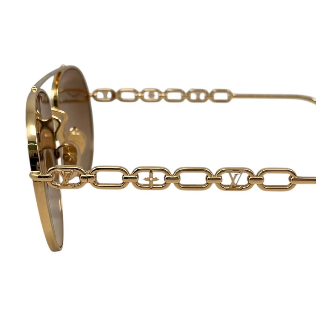 Louis Vuitton Sunglasses My LV Chain Pilot Monogram Flower LV Logo Gold Eyewear — view 5