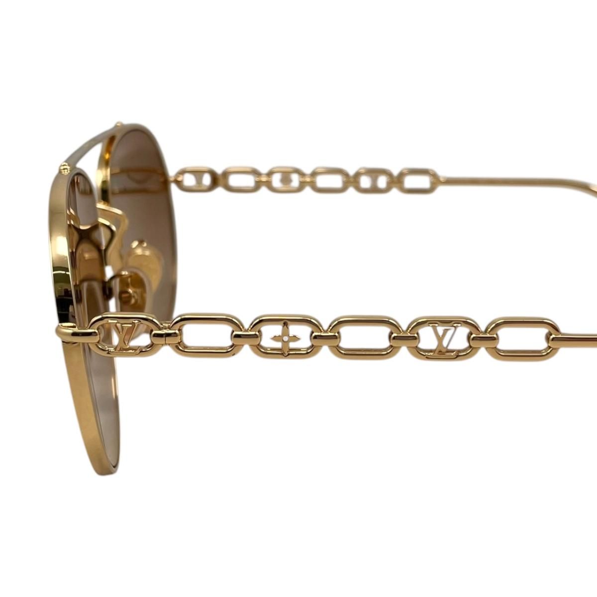 Louis Vuitton Sunglasses My LV Chain Pilot Monogram Flower LV Logo Gold Eyewear — view 5