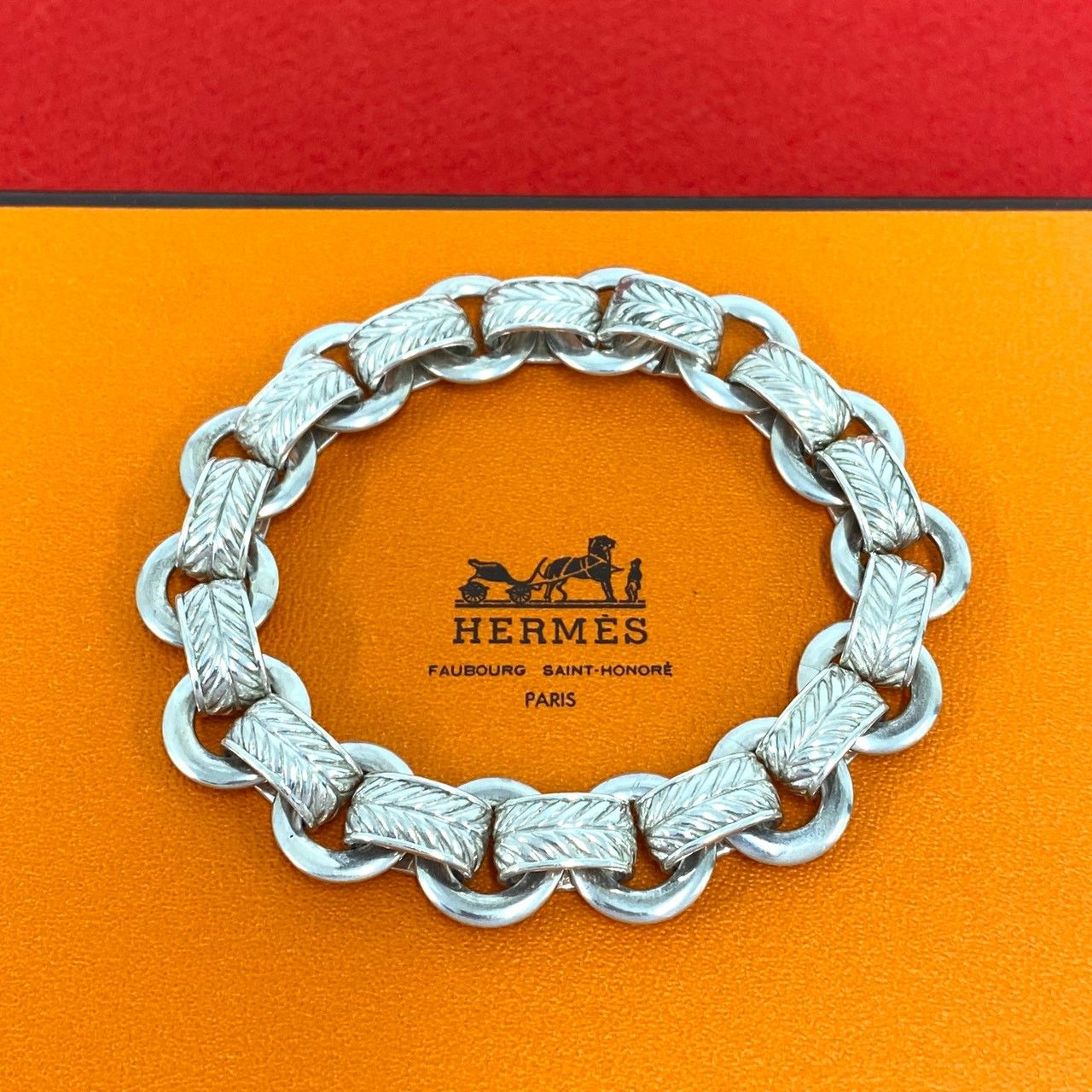 Hermes Vintage Leaf Bracelet 925 Sterling Silver
