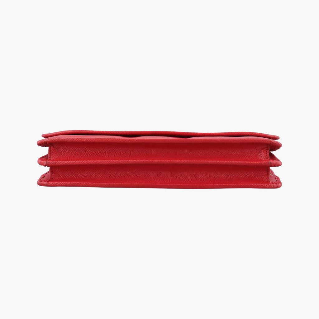 Prada Metal Wallet on Chain Cornflower Clutch Red Saffiano Leather — view 3