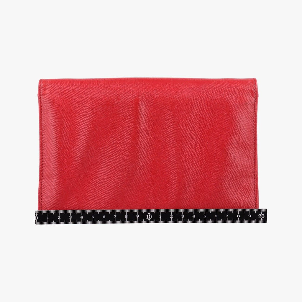 Prada Metal Wallet on Chain Cornflower Clutch Red Saffiano Leather — view 2