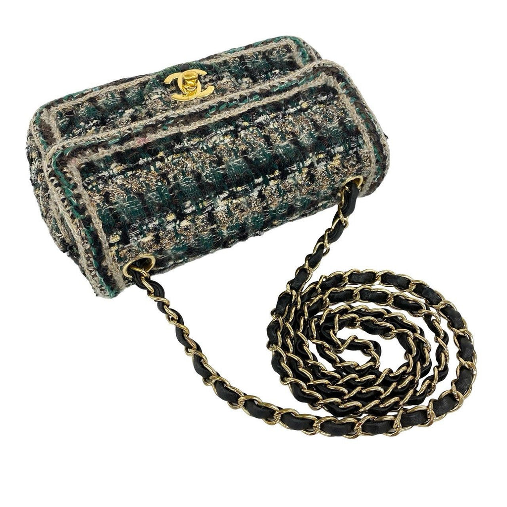 Chanel CC Logo Tweed Leather Chain Shoulder Bag Multicolor — view 4