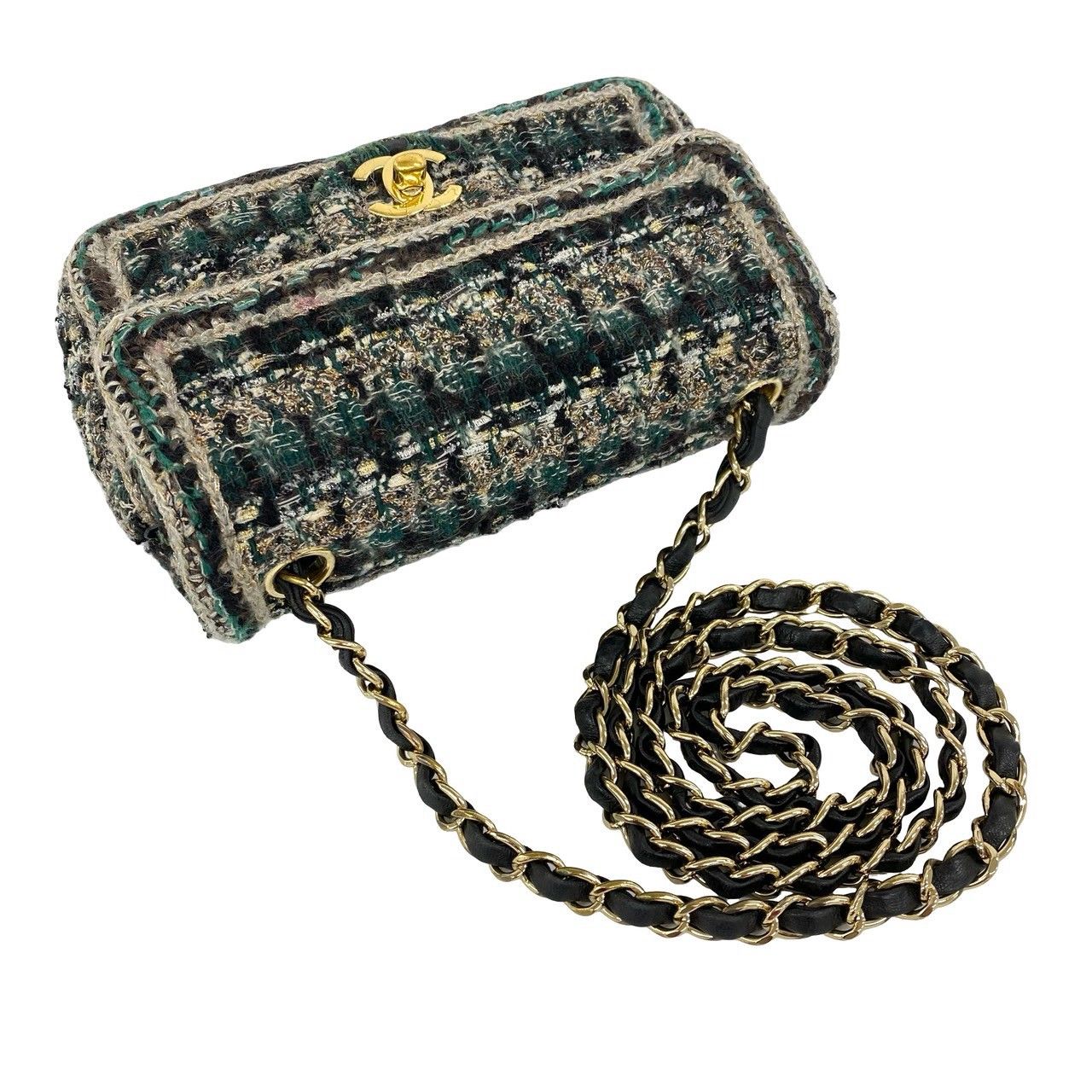 Chanel CC Logo Tweed Leather Chain Shoulder Bag Multicolor — view 4