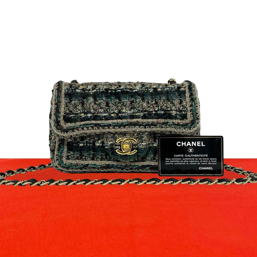 Chanel CC Logo Tweed Leather Chain Shoulder Bag Multicolor